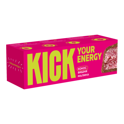 Кокосовый батончик с вишней и малиной в карамельном шоколаде  "Kick"  45 гр. РФ