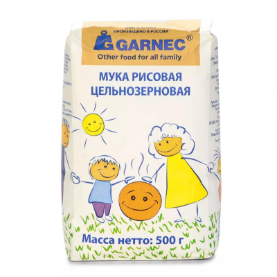 Мука рисовая цельнозерновая без глютена "Гарнец"  500 г
