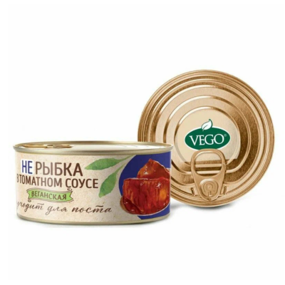 Продукт растительный консервированный "Веганская рыба в томатном соусе", ж/б 300 гр. Vego РФ