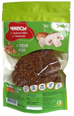 Чипсы из зеленой гречки с коноплей и грибами, 90 гр.