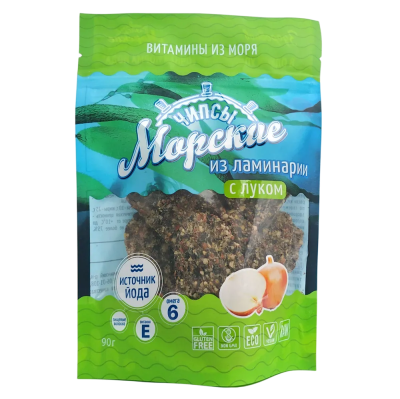 Морские чипсы (хлебцы сыроедческие) из ламинарии с луком 90 гр.