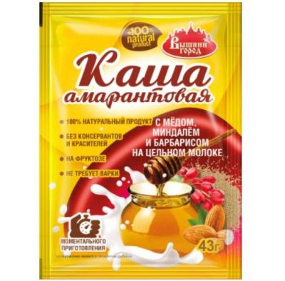 Каша амарантовая моментального приготовления "Вышний Город" с мёдом, миндалем, барабарисом на цельном молоке. пак.43г, РФ Каша амарантовая моментального приготовления "Вышний Город" с мёдом, миндалем, барабарисом на цельном молоке. пак.43г, РФ