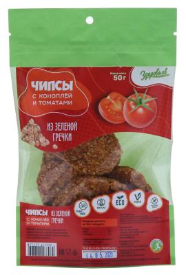 Чипсы из зеленой гречки с коноплей и томатами, 90 гр.
