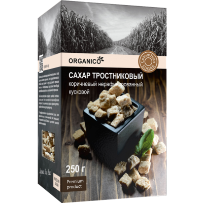Сахар тростниковый Organico коричневый нераф. кусковой 250г коробка