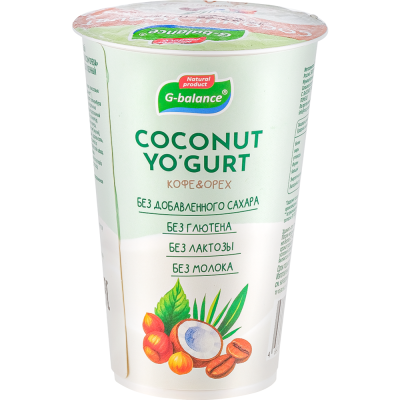 Продукт кокосовый питьевой "COCONUT YO'GURT Кофе со вкусом ореха" на йогуртовой закваске обогащенный пробиотиками, 220 гр., РФ