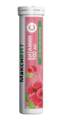 Витамин С со вкусом малины “МаксиВИТ” в шипучих таблетках 30гр.