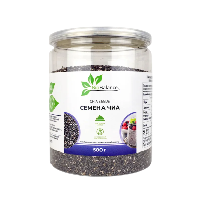 Семена ЧИА фасованные BioBalance, банка 500гр.