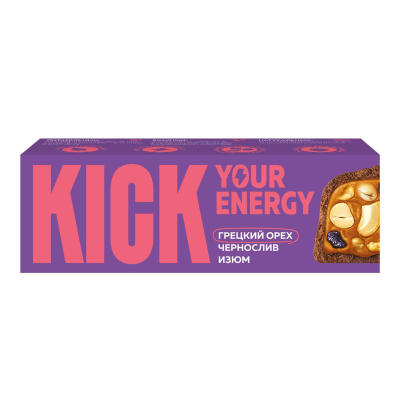 Батончик с изюмом и черносливом в карамельном шоколаде "Kick"  45 гр. РФ