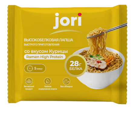 Высокобелковая лапша быстрого приготовления со вкусом курицы, jori Ramen High Protein 62гр