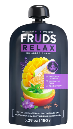 Пюре "Smartfood FRUDS"  из яблок, персиков и манго с добавлением апельсинового сока, льняной клетчатки,экстрактов вербены 150 г, РБ