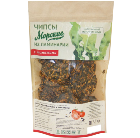 Морские чипсы (хлебцы сыроедческие) из ламинарии с томатом 90 гр.