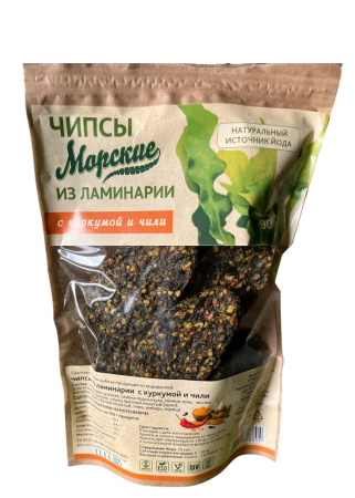 Морские чипсы (хлебцы сыроедческие) из ламинарии с куркумой+чили 90 гр.
