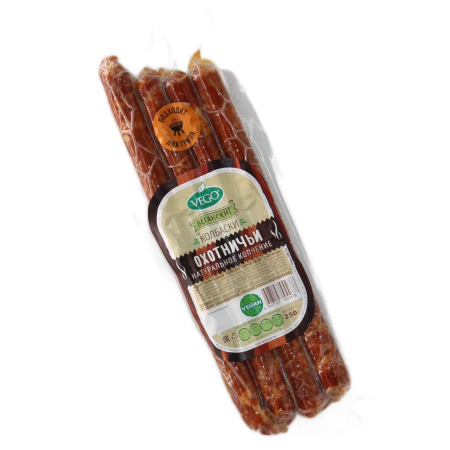 Продукт растит. колбаски полукопченые "Охотничьи" "Vego" 250 гр. РФ