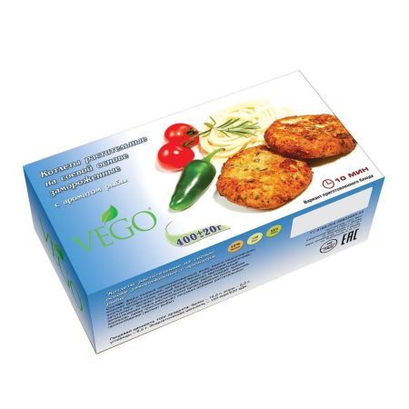 Полуфабрикаты растительные замороженные "Котлеты  на соевой основе с ароматом рыбы" "Vego"400 гр.