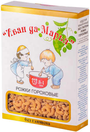 Макароны безглютен. рожки гороховые 400 гр. "Иван да Марья" РФ