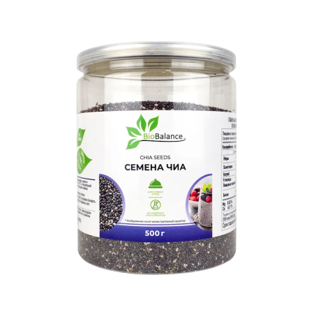 Семена ЧИА фасованные BioBalance, банка 500гр.