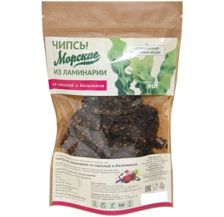 Морские чипсы из ламинарии со свеклой+базилик 90 гр.