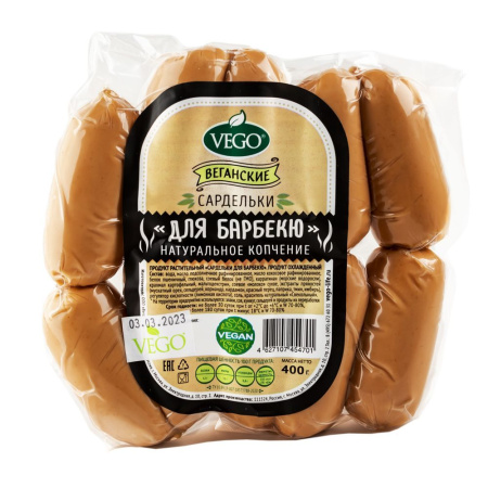 Продукт растит.  "Сардельки для барбекю" "Vego" 400 гр.